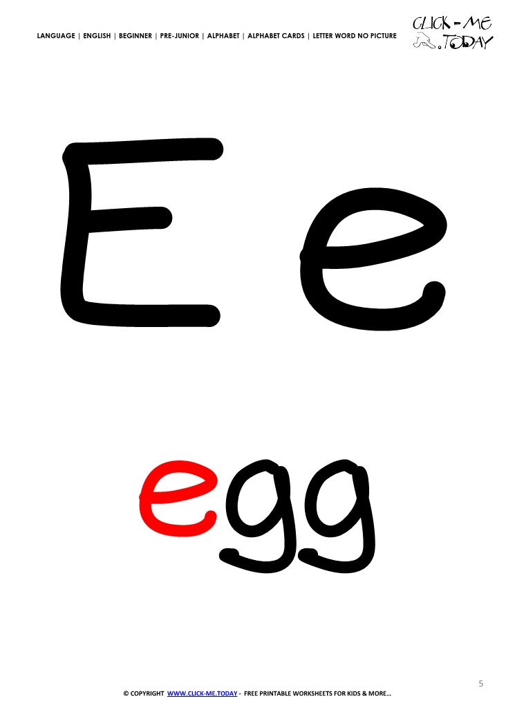 Alphabet flashcard without picture letter E