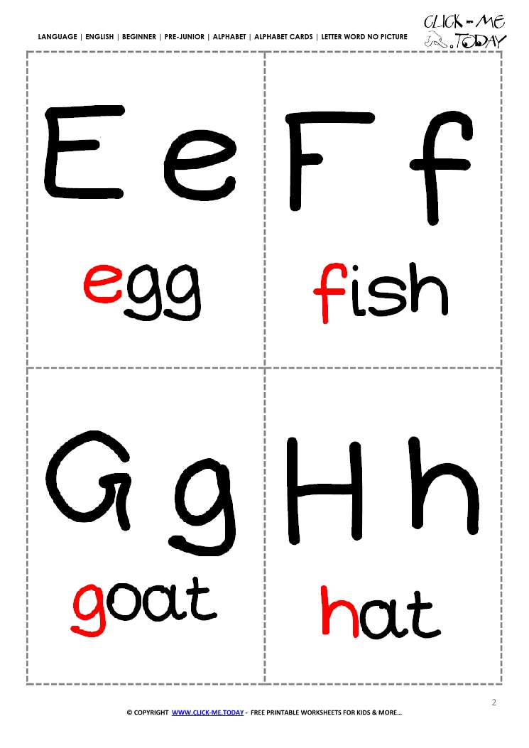 Alphabet flashcards without pictures EFGH