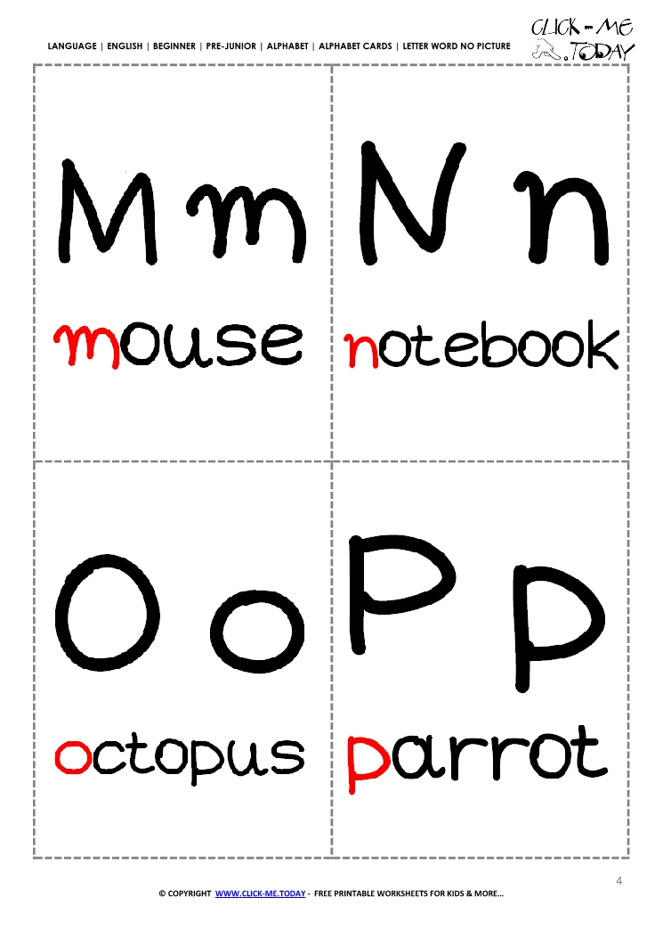 Alphabet flashcards without pictures MNOP