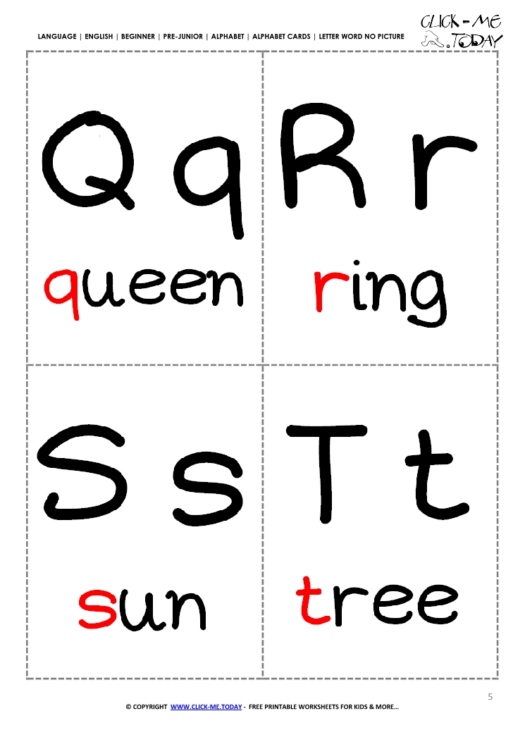 Alphabet flashcards without pictures QRST