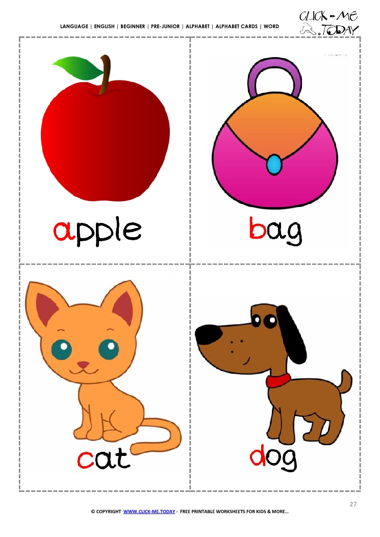 Printable alphabet flashcards - Picture & Word ABCD