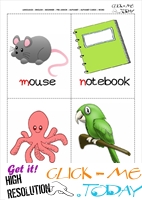 Printable alphabet flashcards - Picture & Word MNOP
