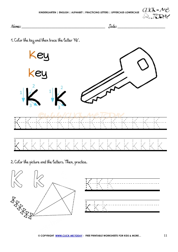 Alphabet tracing worksheets - Letter K