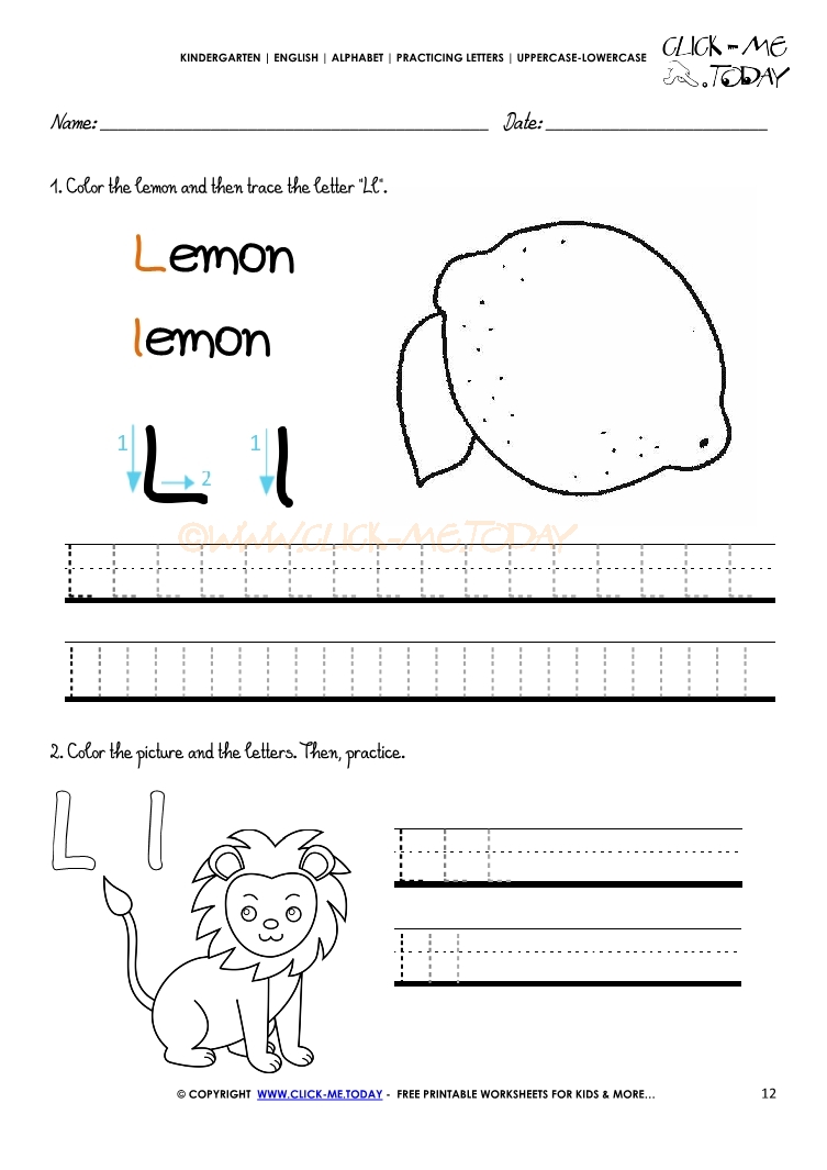 Alphabet tracing worksheets - Letter L