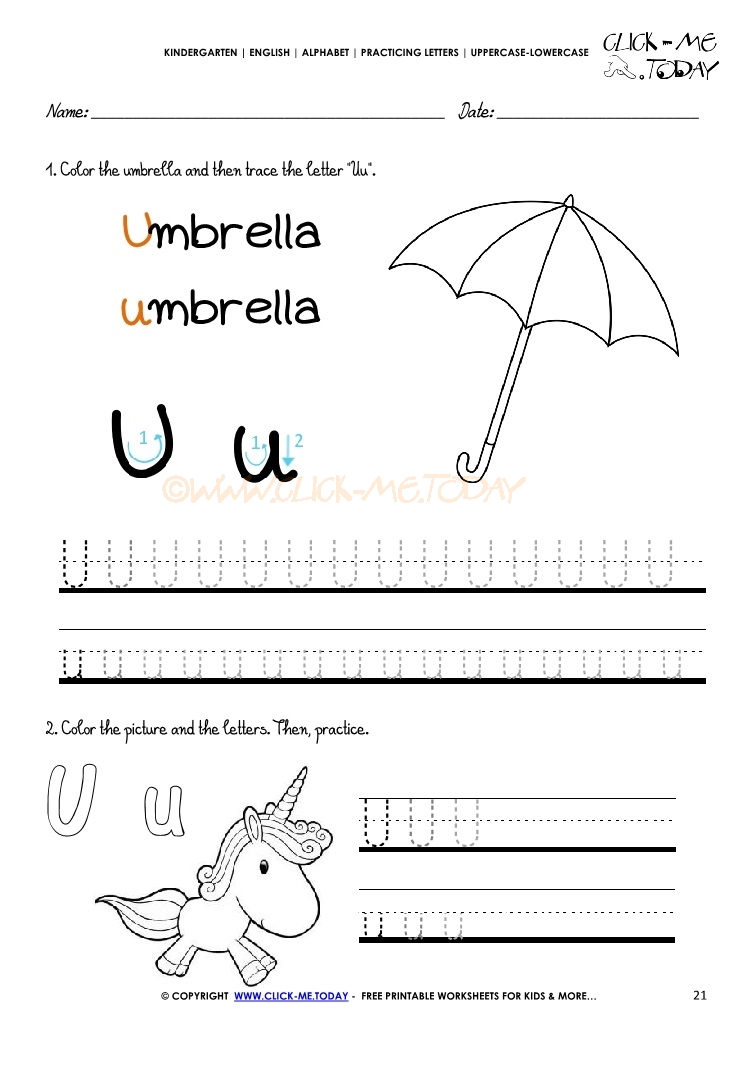 Alphabet tracing worksheets - Letter U
