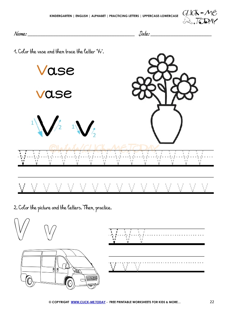 Alphabet tracing worksheets - Letter V