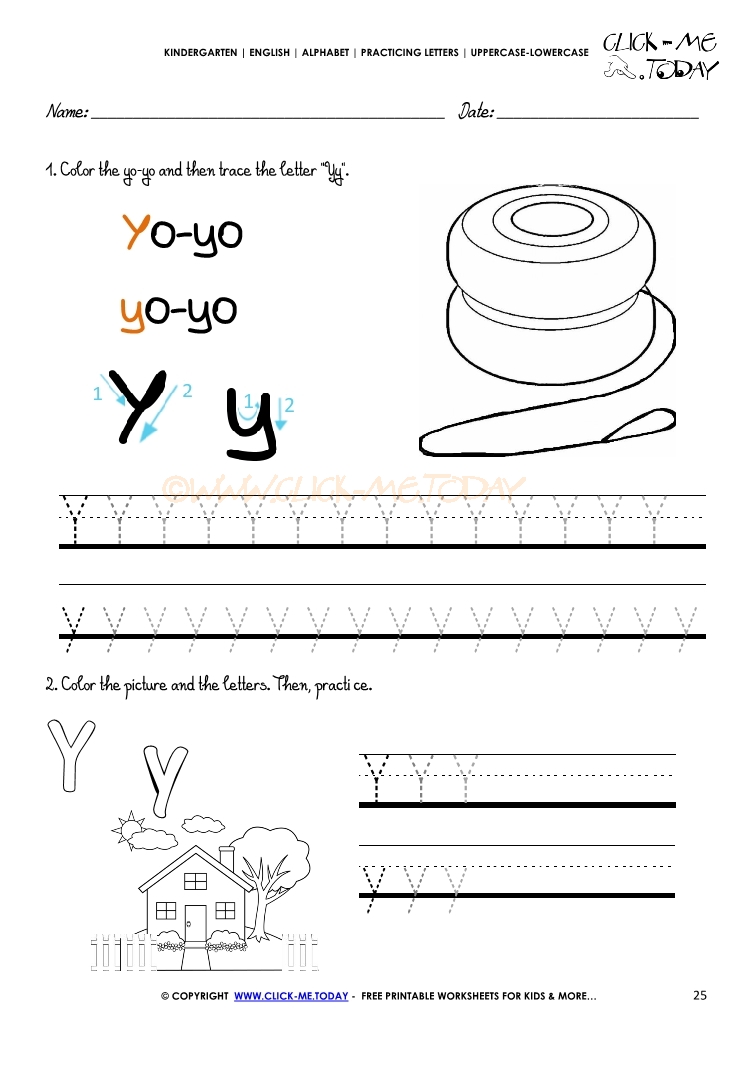Alphabet tracing worksheets - Letter Y