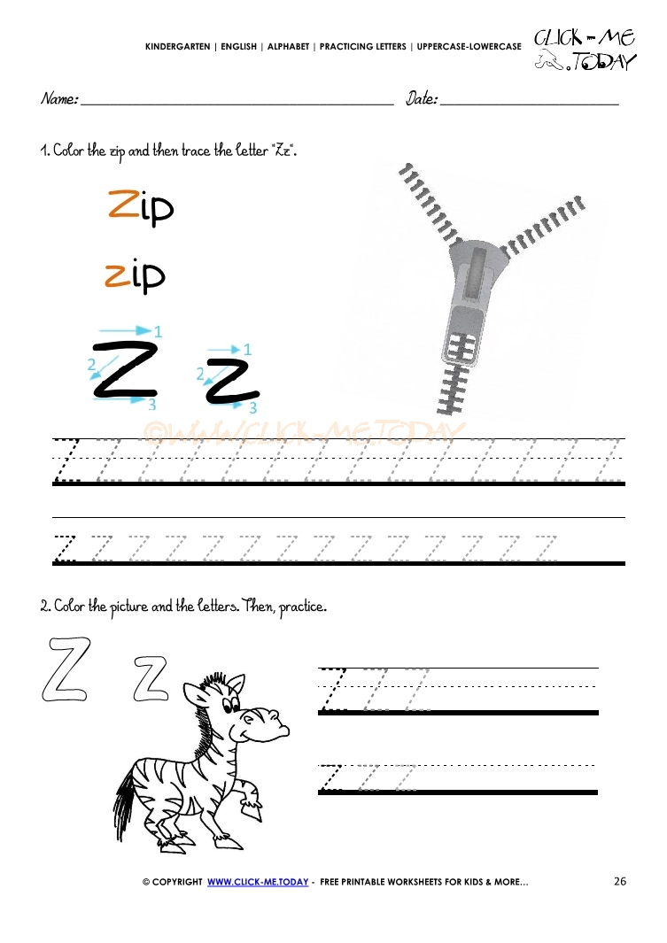 Alphabet tracing worksheets - Letter Z