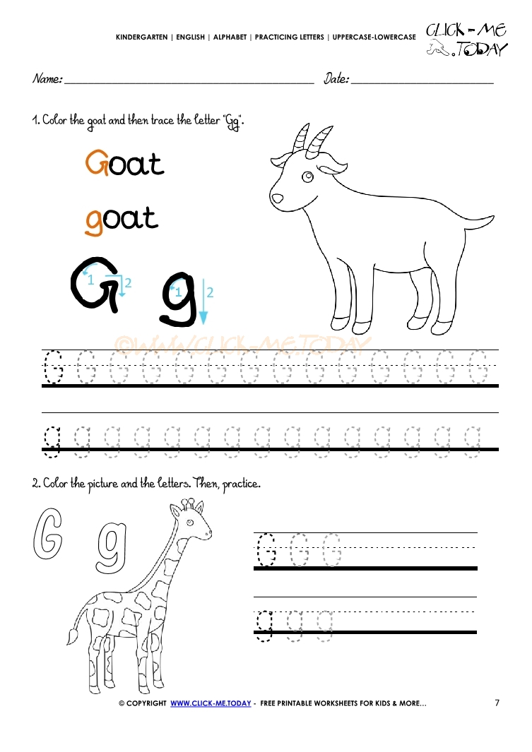 Alphabet tracing worksheets - Letter G