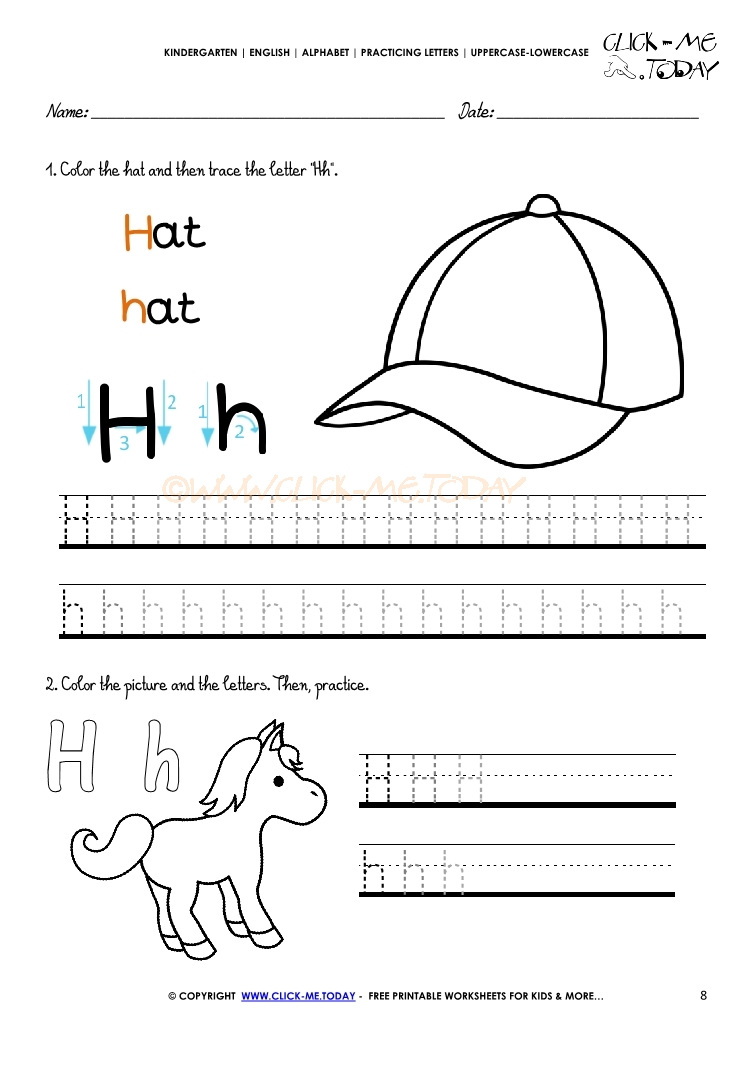 Alphabet tracing worksheets - Letter H