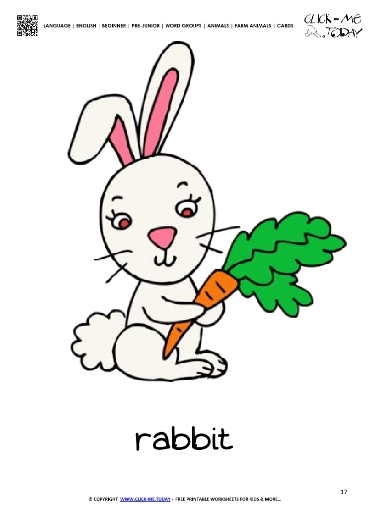 kindergarten story books free printable animal  carrot  with Farm flashcard Printable Rabbit card