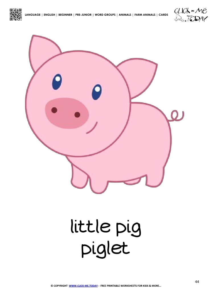 Farm animal flashcard little Pig Piglet Card of Pig