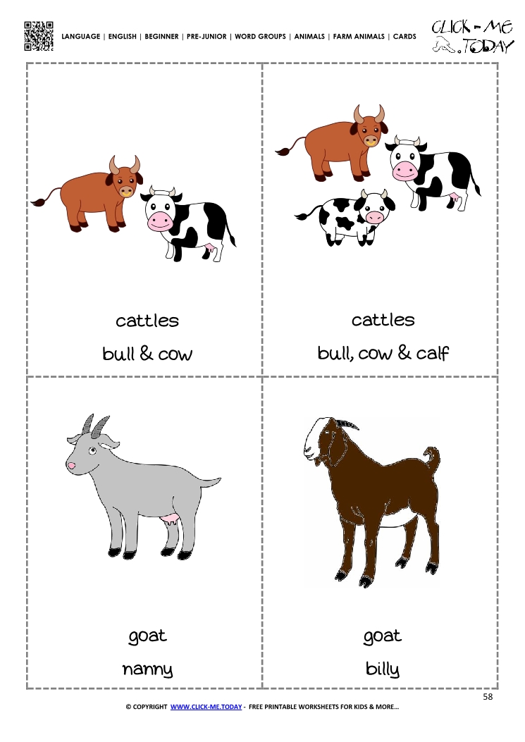 Farm animals Classroom cards 7 - Cattles & Goats