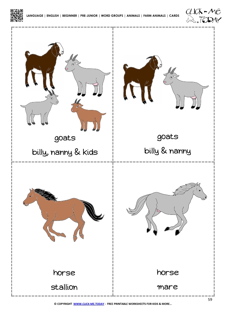 Farm animals Classroom cards 8 - Goats & Horses
