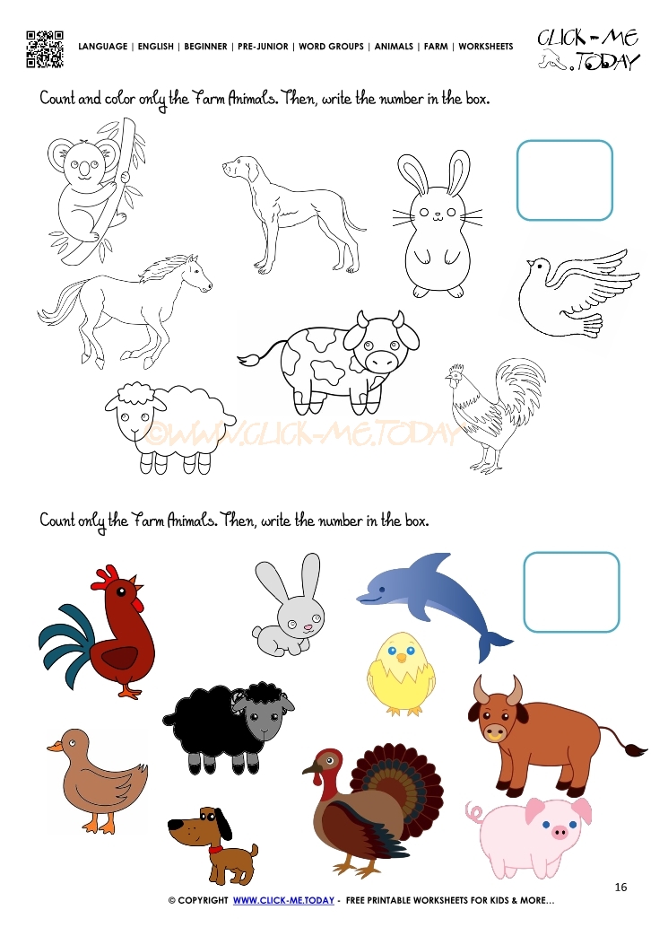 Farm Animals Worksheet  - Activity Sheet 16