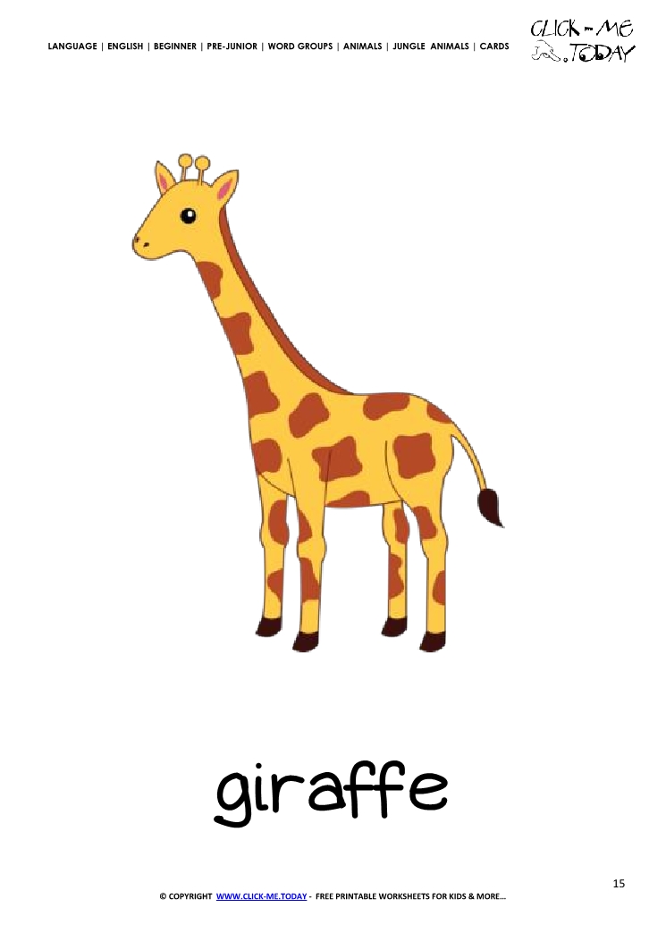 Jungle animal flashcard Giraffe - Printable card of Giraffe