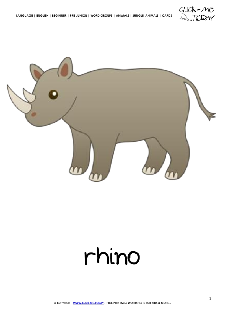 animal printable kindergarten books Printable card of  animal Jungle flashcard Rhino Rhino