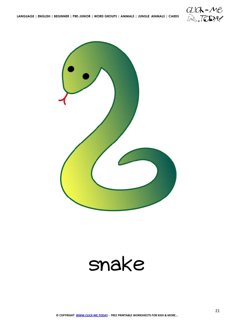 Jungle animal flashcard Snake - Printable card of Snake 