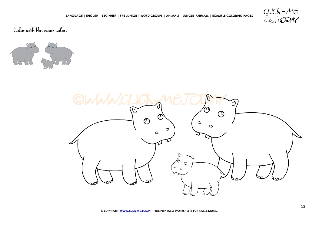 Example coloring page Hippos - Color picture of Hippos