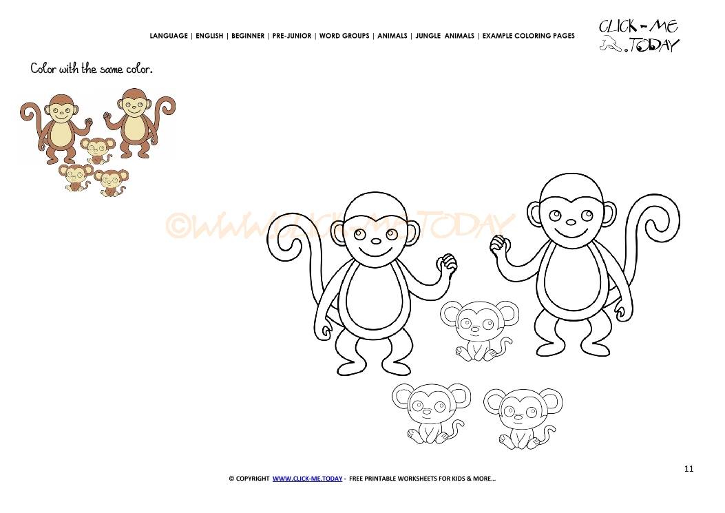 Example coloring page Monkeys - Color picture of Monkeys