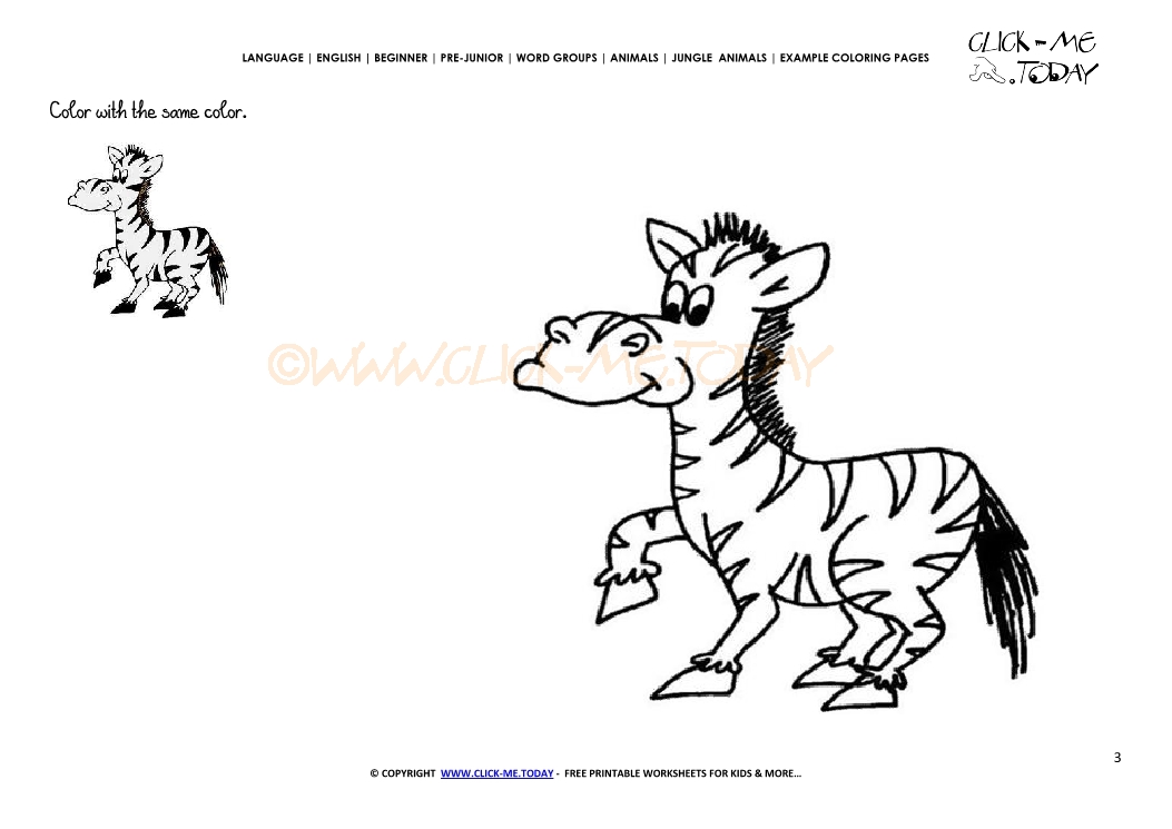 Example coloring page Zebra - Color picture of Zebra 