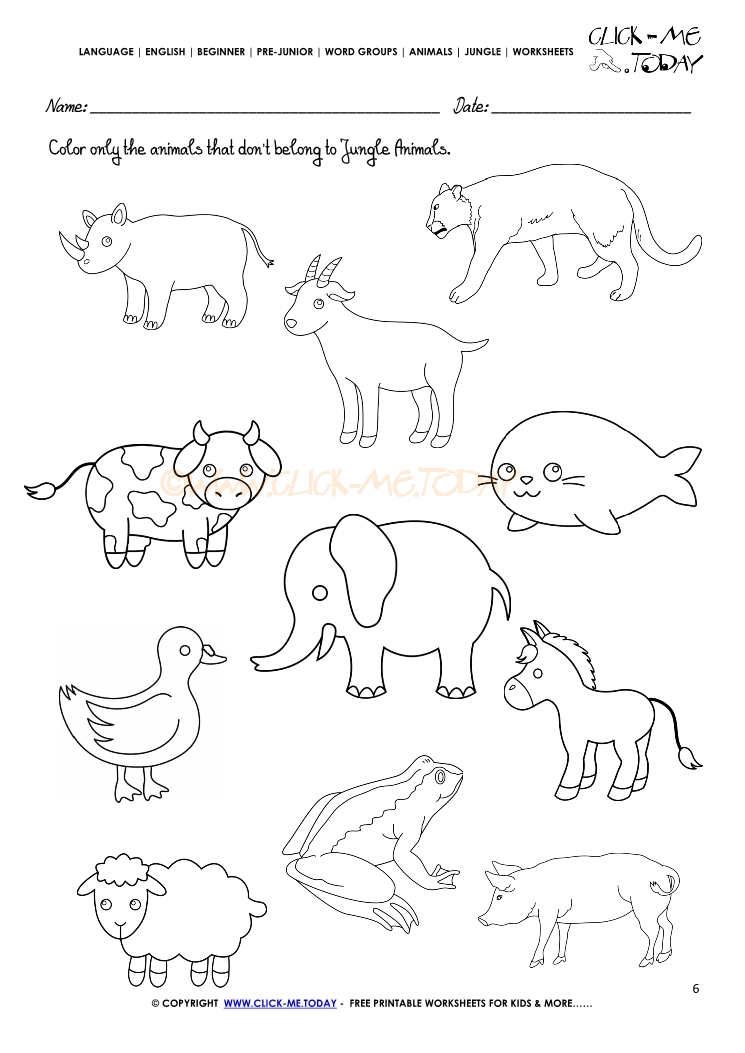 jungle animals worksheet activity sheet color 6