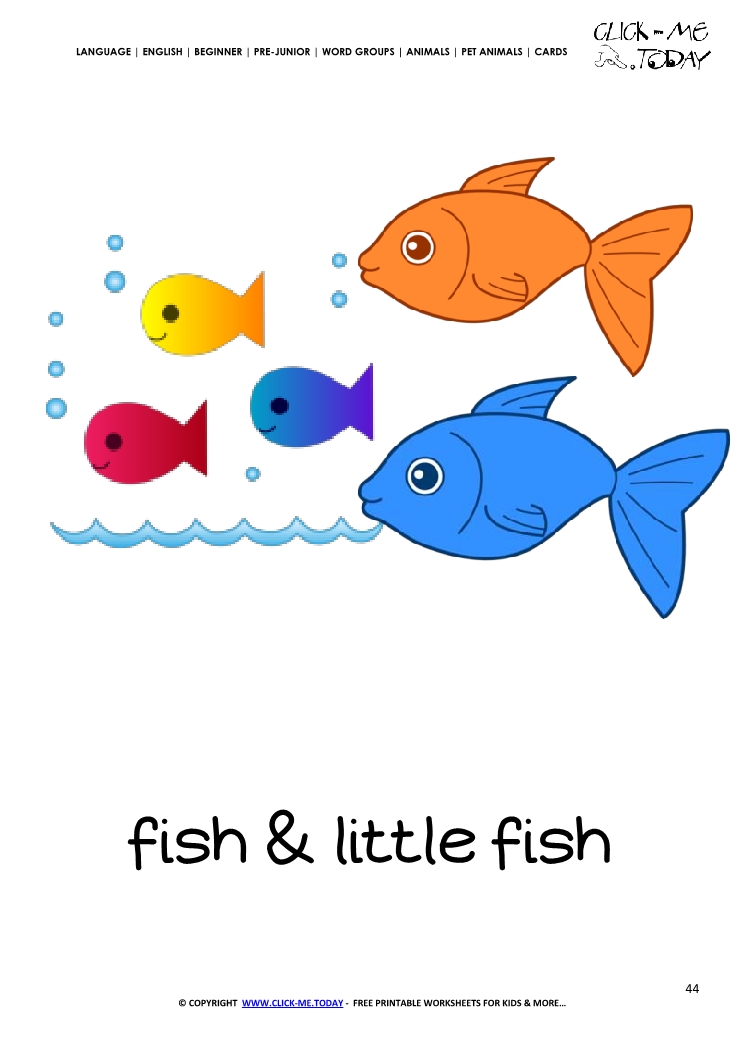 Printable Pet Animal Fish family wall card - Fish flashcard