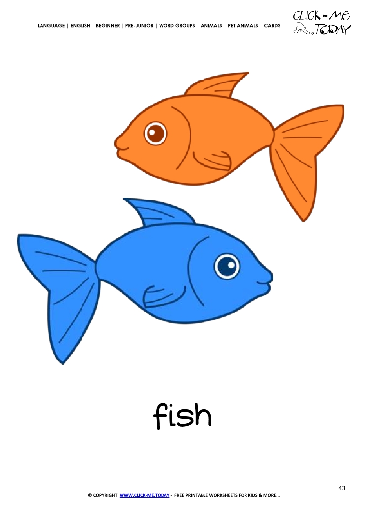 Printable Pet Animal Fish wall card - Fish flashcard