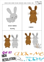 Printable Pet Animals flashcards 4 - Rabbits