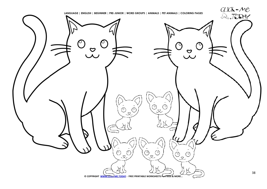 Coloring page Cats - Color picture of Cat Family
