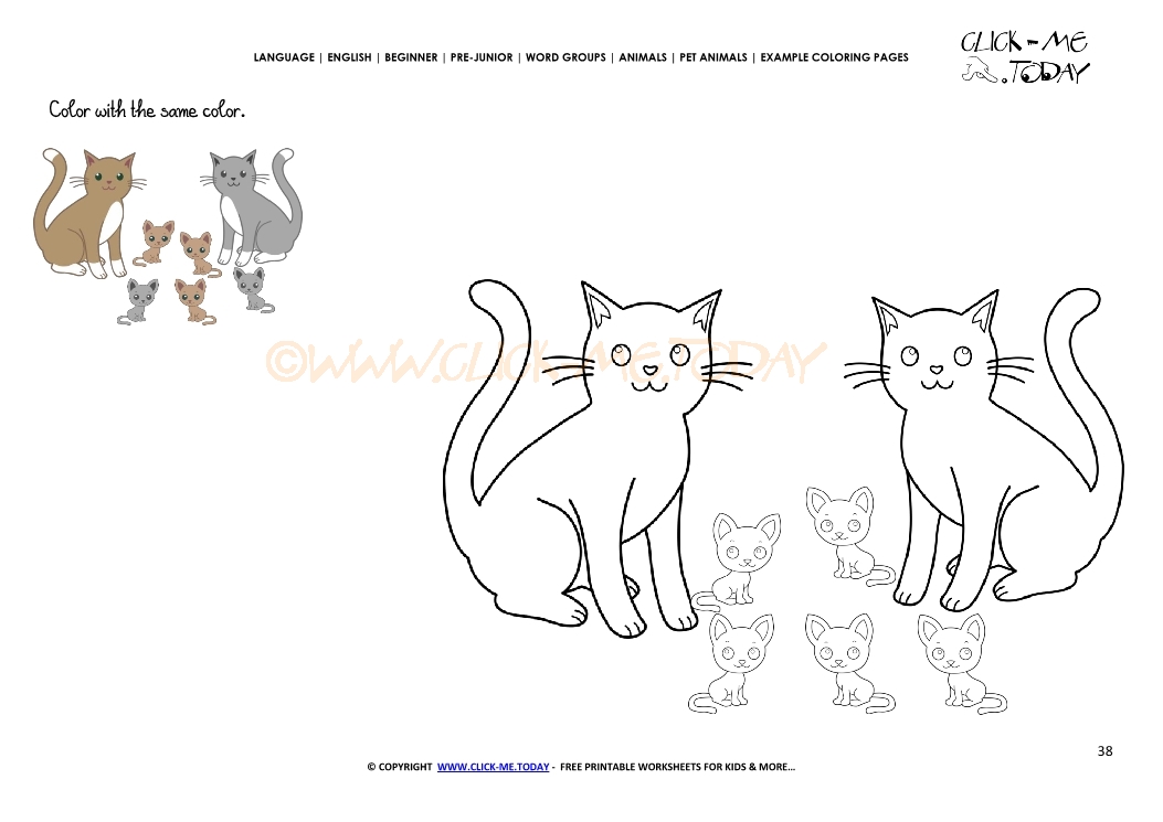 Example coloring page Cat family - Color Cats picture