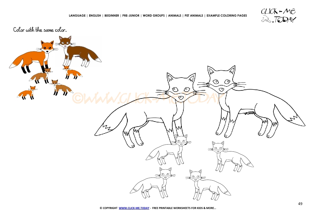 Example coloring page Fox family  - Color Foxes picture