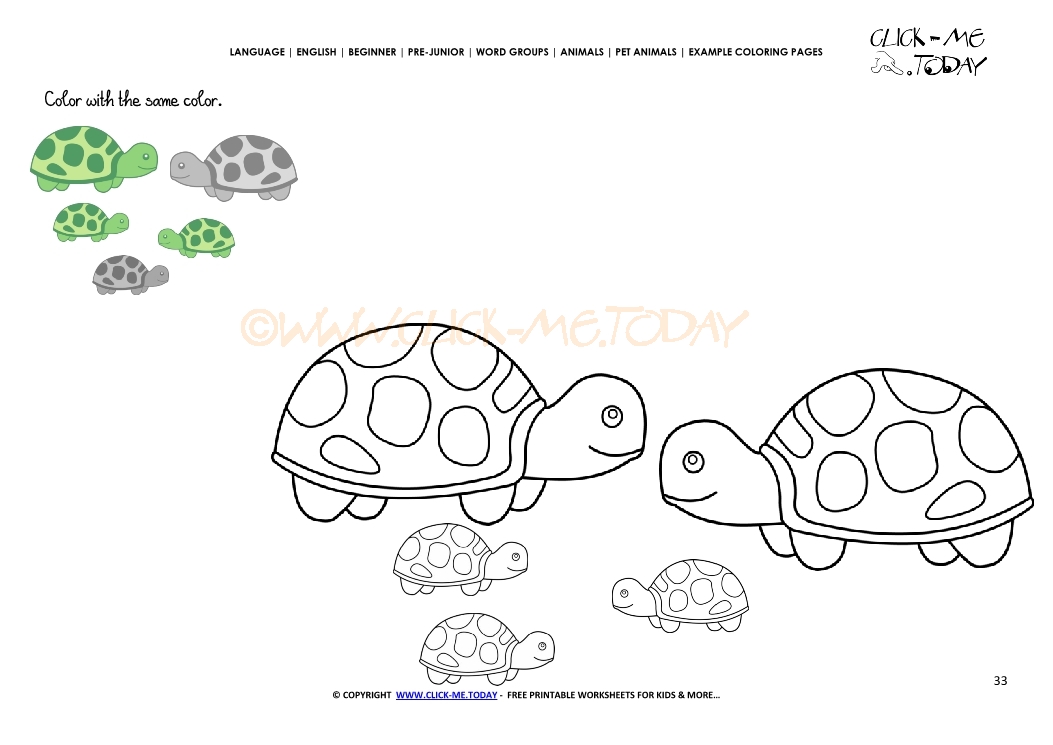 Example coloring page Tortoise family - Color Tortoises picture