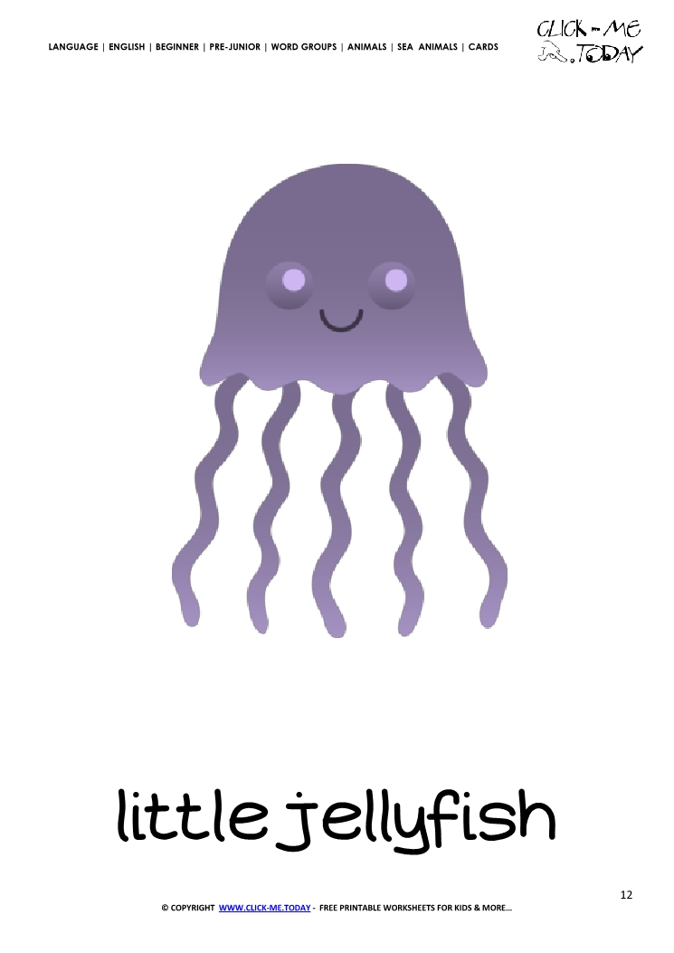 Sea animal flashcard Little Jellyfish - Printable card of Jellyfish