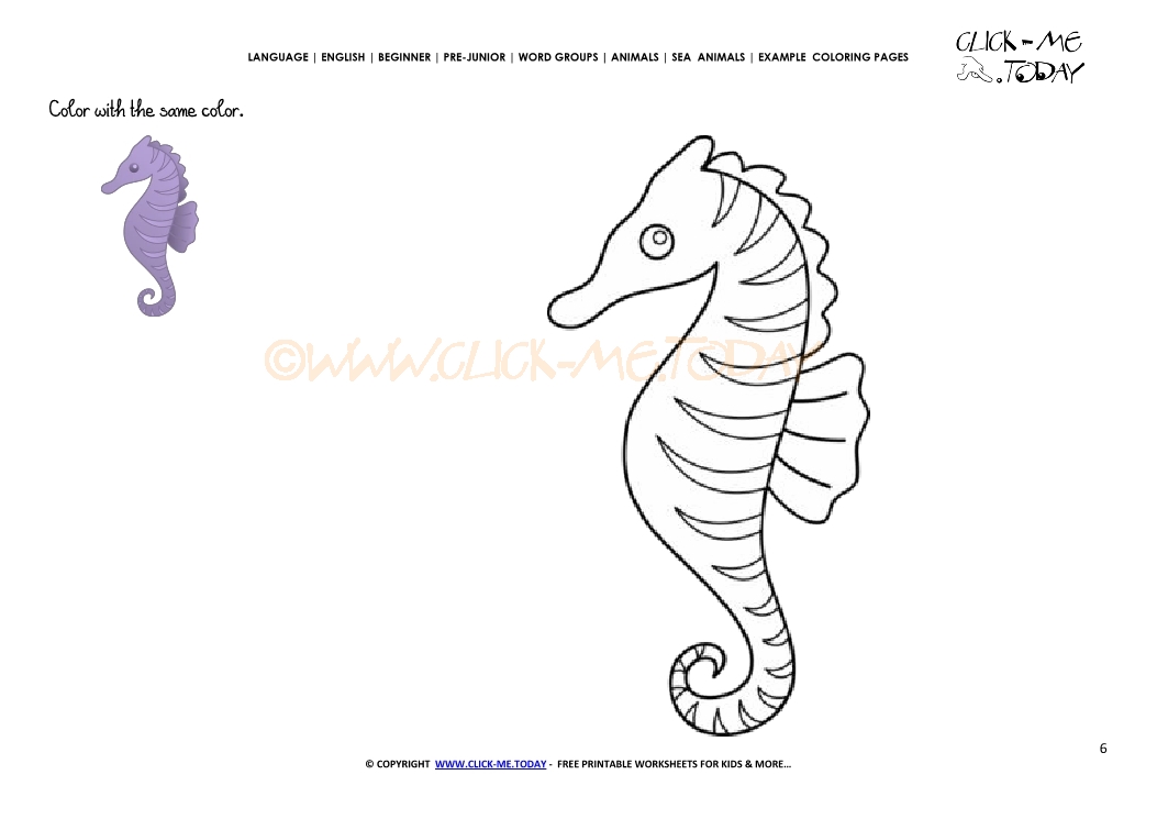 Example coloring page Sea horse- Color picture of Sea horse