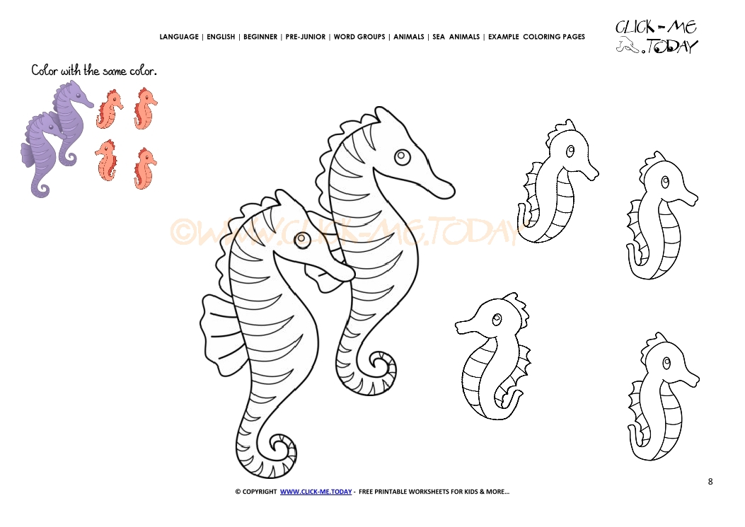 Example coloring page Sea horses- Color picture of Sea horses