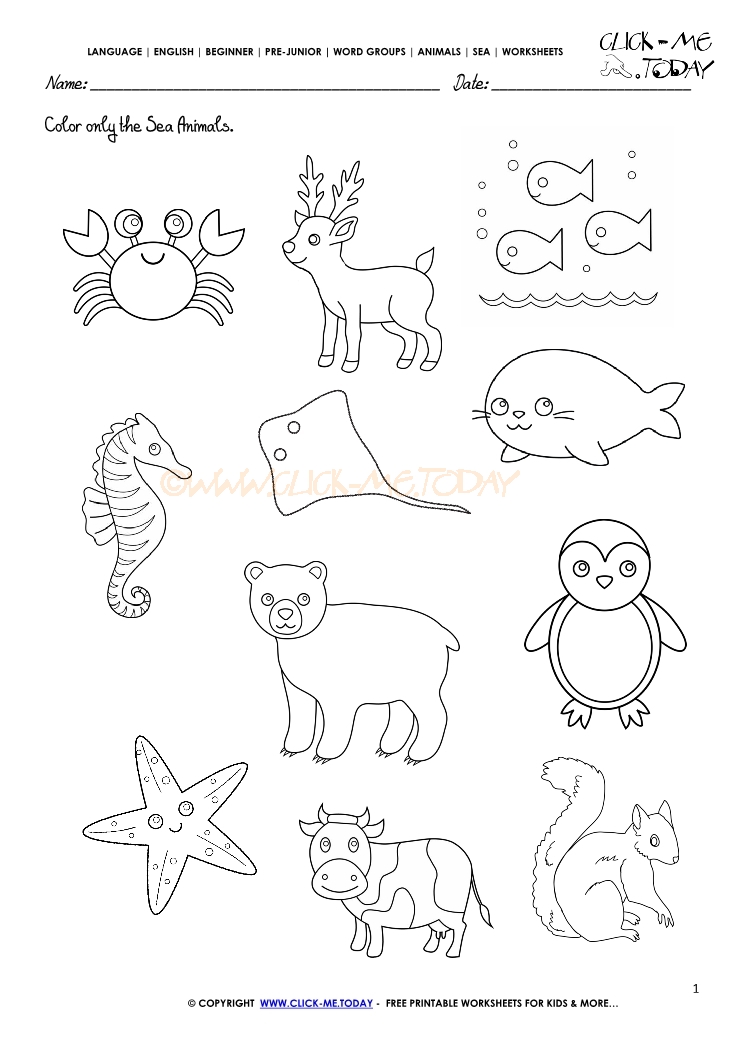 Sea Animals Worksheet - Activity sheet Color 1