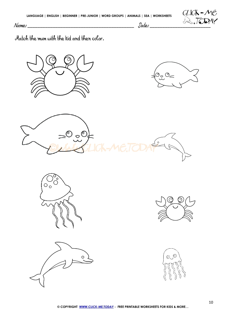 Sea Animals Worksheet - Activity sheet Match 10
