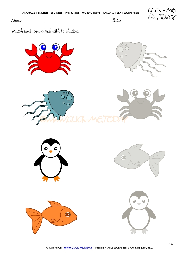 Sea Animals Worksheet - Activity sheet Match 14