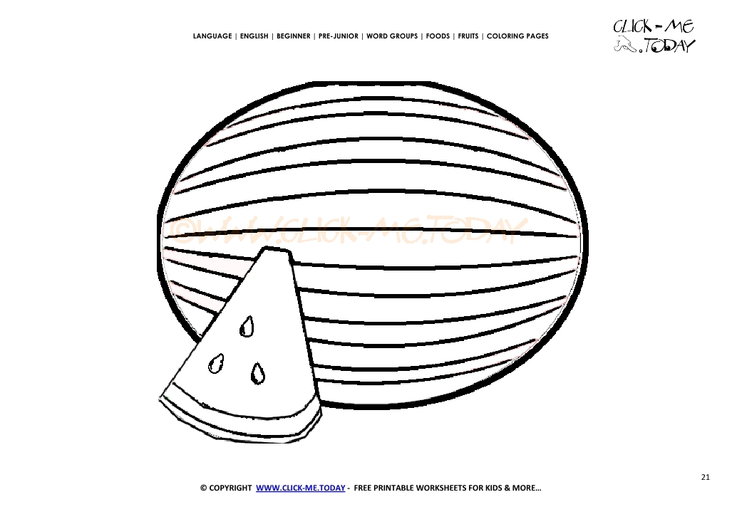 Watermelon coloring page - Free printable Watermelon cut out template