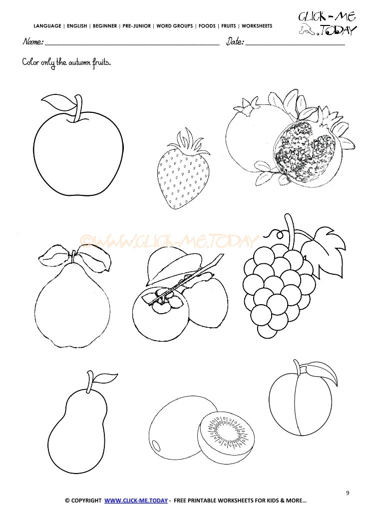 Fruits Worksheet 9 - Color only the autumn fruits