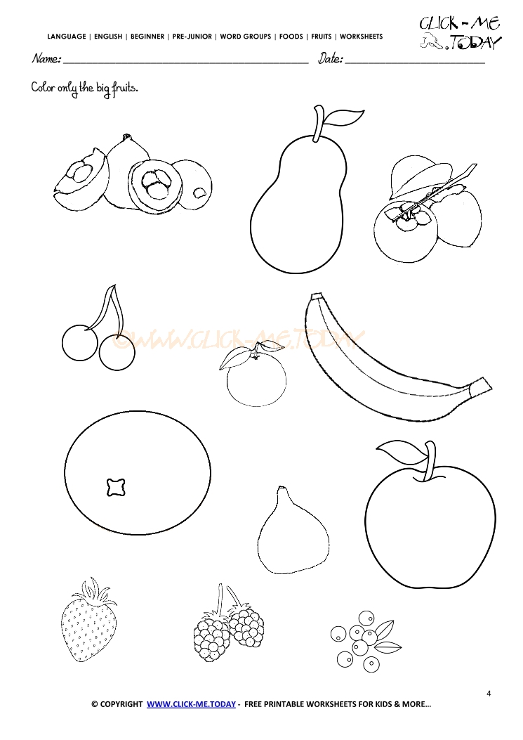 Fruits Worksheet 4 - Color only the big fruits