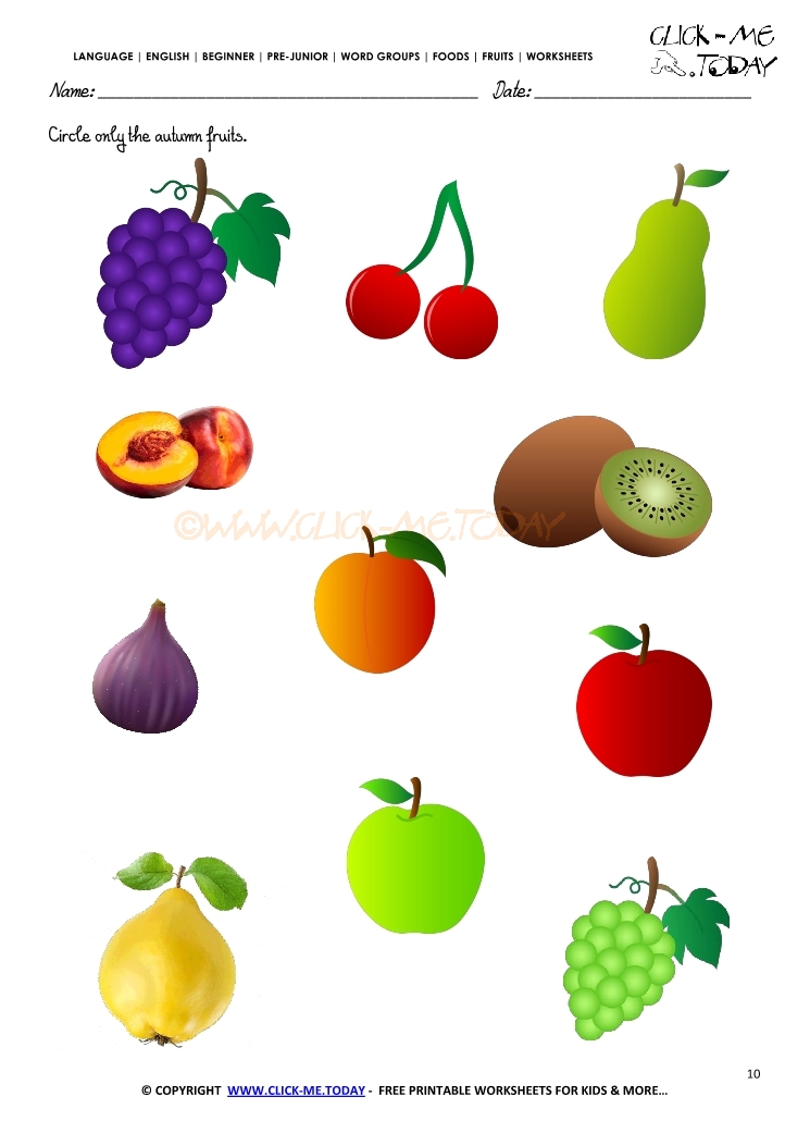 Fruits Worksheet 10 - Circle only the autumn fruits