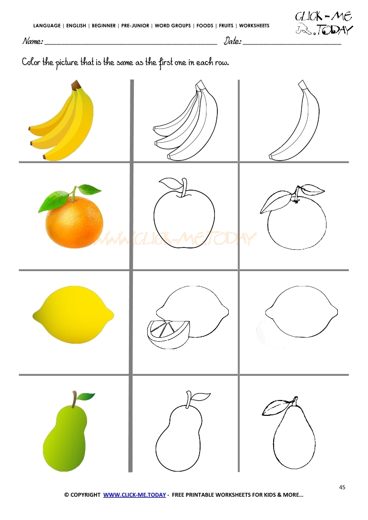 Fruits Worksheet 45 - Color same Fruits Worksheet
