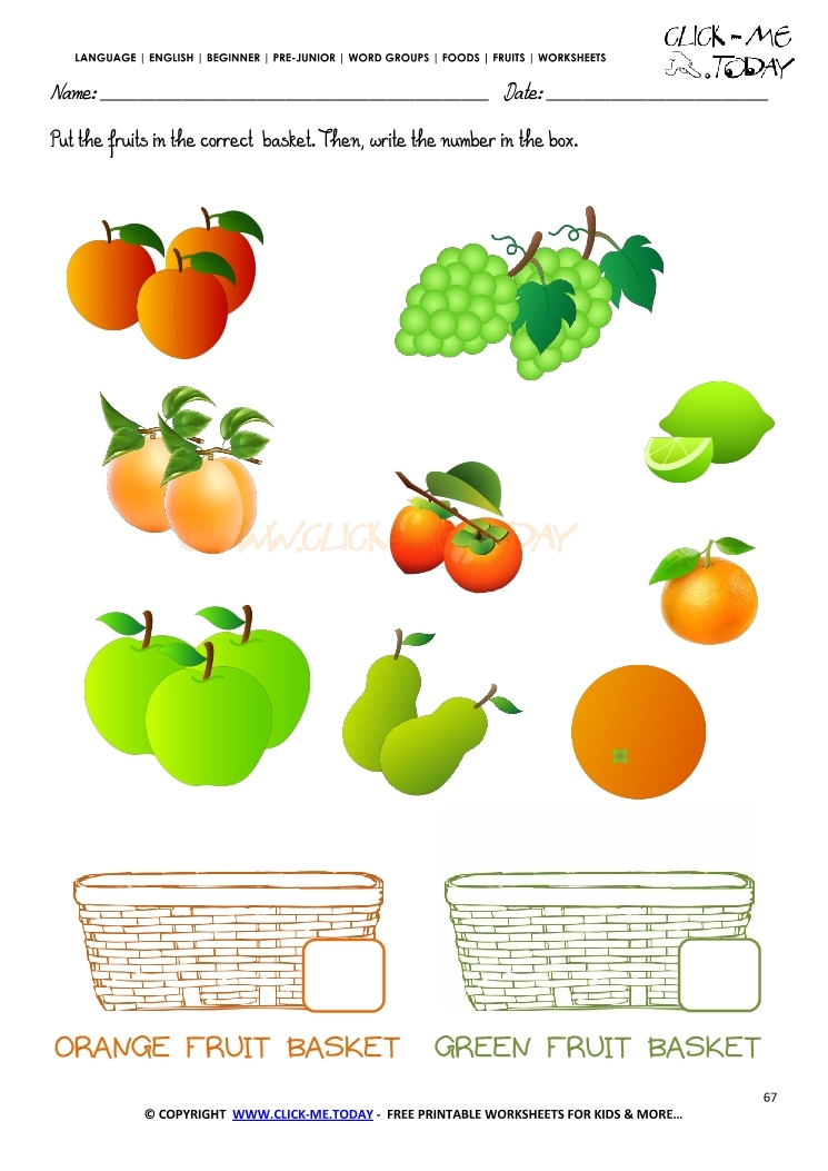 Fruits Worksheet 67 - Count orange fruits worksheet