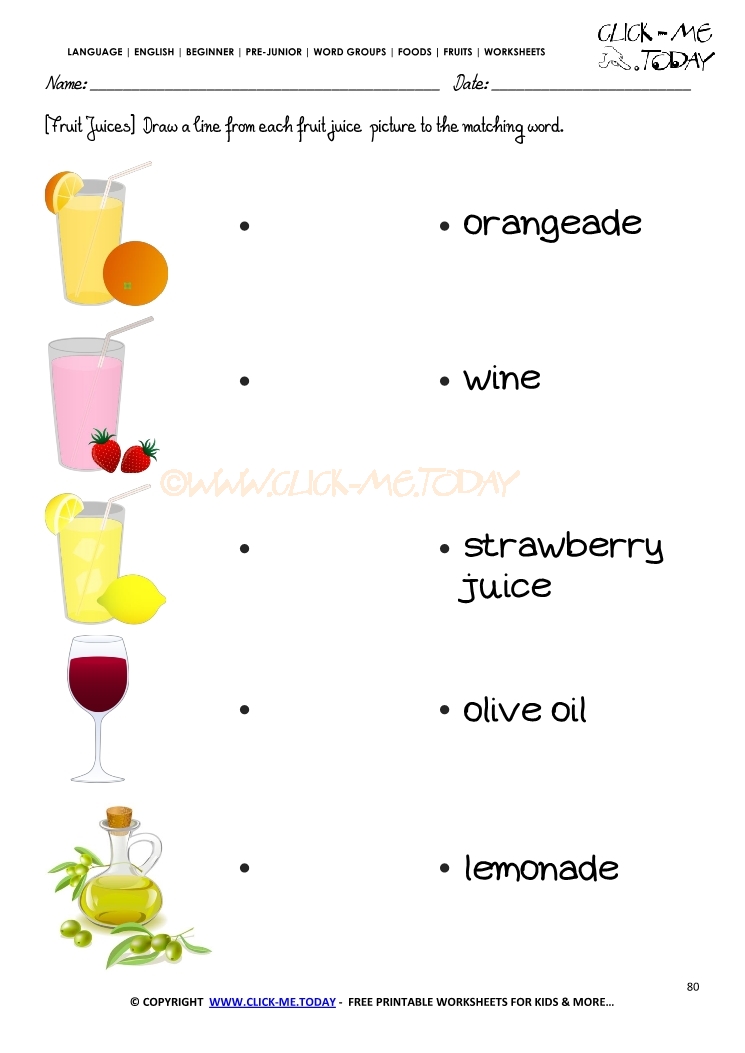Fruits Worksheet 80 - Matching fruits juice worksheet