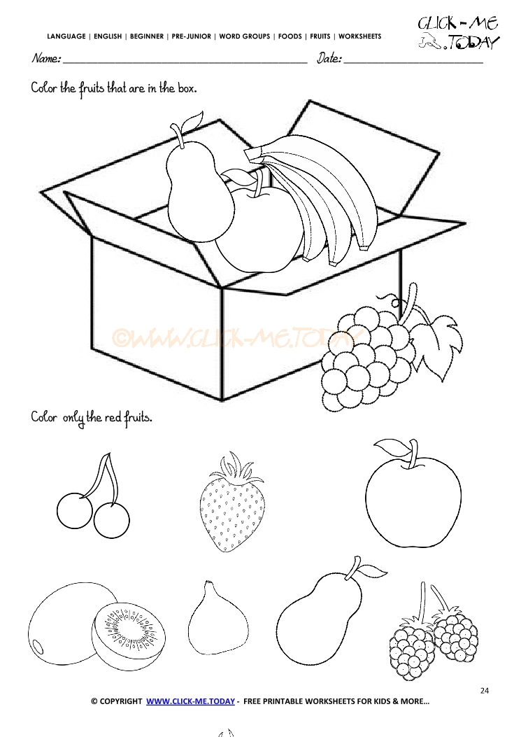 Fruits Worksheet 24 - Color the fruits