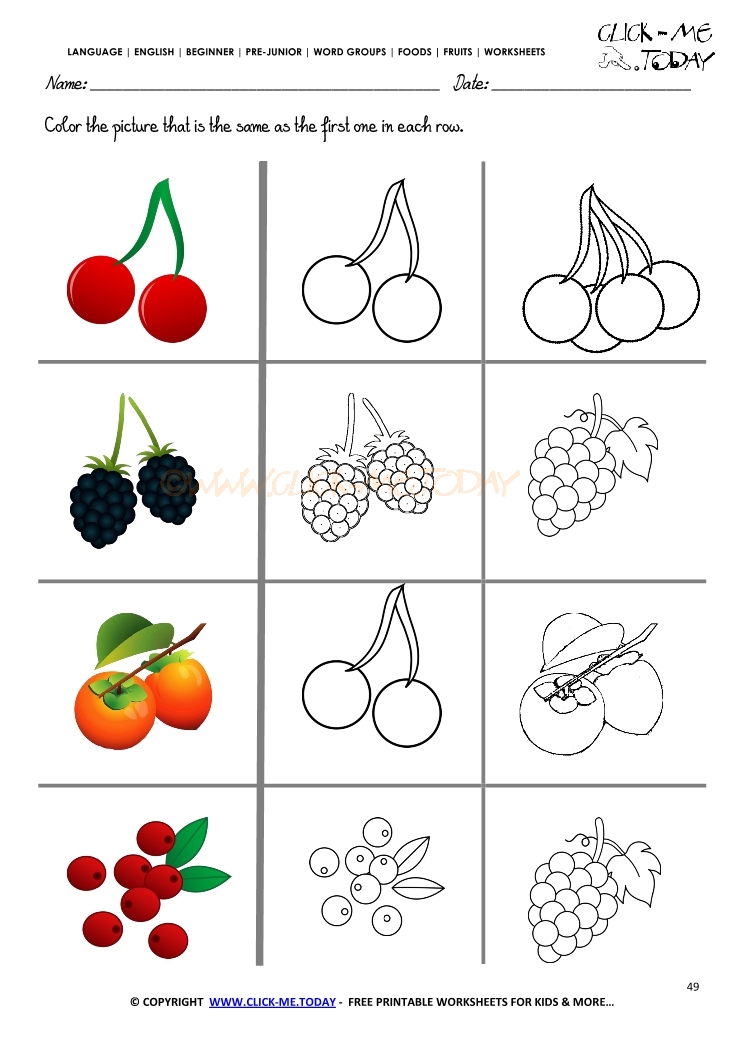 Fruits Worksheet 49 - Same Fruits Worksheet