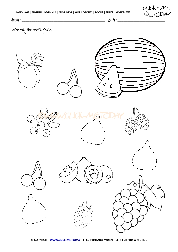 Fruits Worksheet 3 - Color only the small fruits