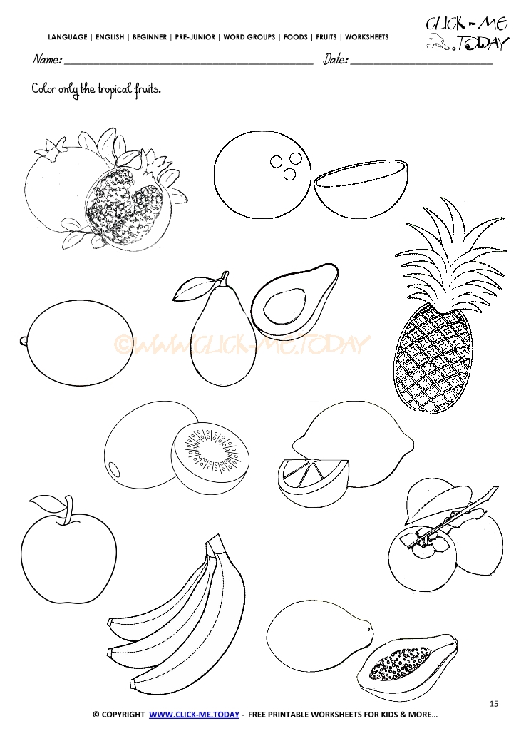 mother's day worksheet english Worksheet fruits the 15 Fruits   tropical Color only